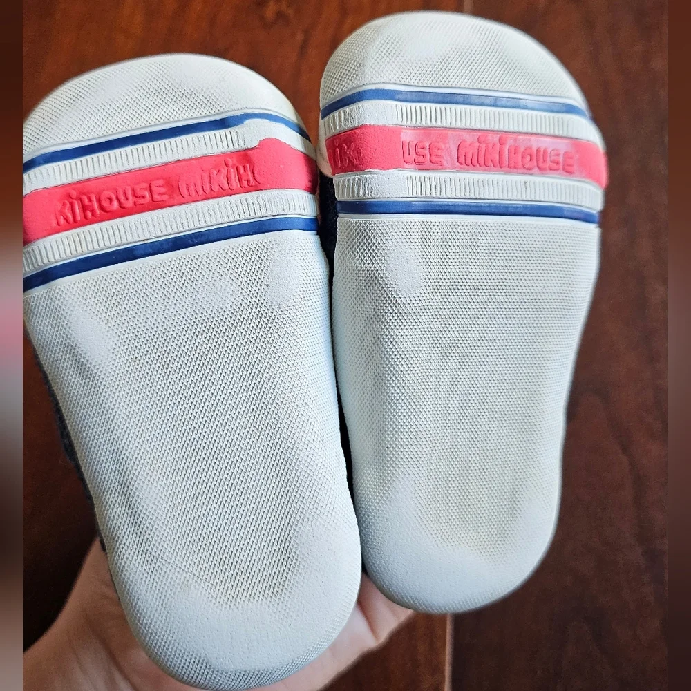 Miki House Classic Denim Baby Shoes with Bear Patch